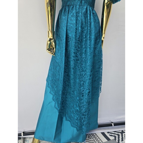 VTG 80s Loralie Blossoms Puff Sleeve On Off Shoulder Lace Dress 12 M - Picture 7 of 9